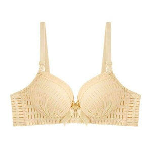 Planet Gates apricot / 70B New Comfort B Cup Thin Lace Girl Wire Free Bra Push Up Traditional Sexy Women's Underwear Bra Bow Decoration Underwear