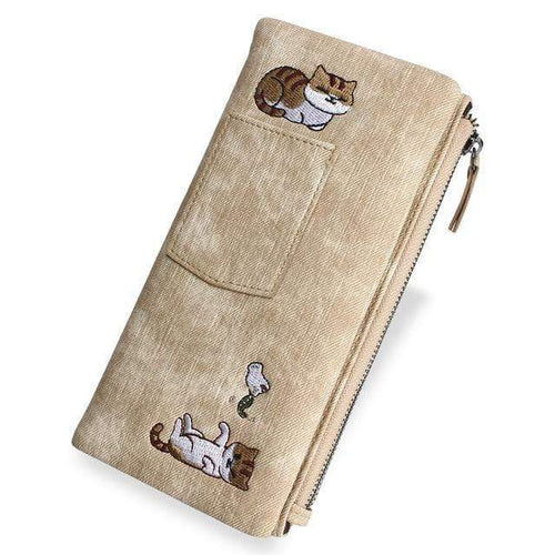 Planet Gates Apricot Jeans Style Women Wallet Long Zipper Girl High Grade Pu Leather Phone Case Female Card Holder Wallet