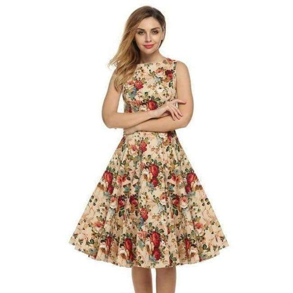 Planet Gates Abrikos / L ACEVOG Damekjole Retro Vintage 1950'er 60'er Rockabilly Blomster Swing Sommerkjoler Elegant Sløjfeknude Tunika Vestidos Morgenkåbe Oversize