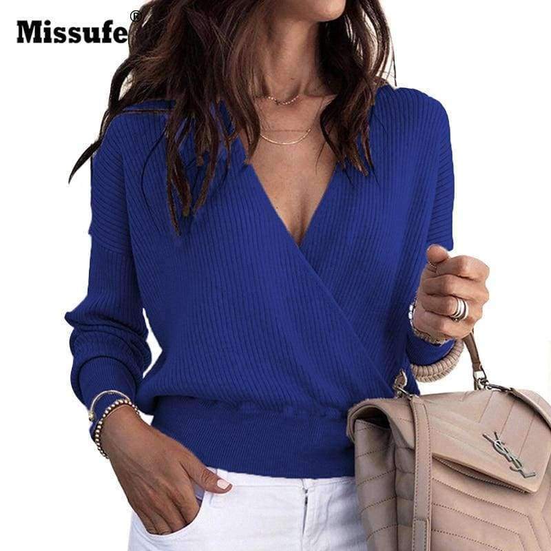 Planet Gates Apricot / L Sexy Deep V Neck Long Sleeve Tops Knitted Women Sweater Winter Casual Pullovers Female Jumpers Autumn Sweaters