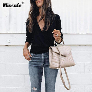 Planet Gates Apricot / L Sexy Deep V Neck Long Sleeve Tops Knitted Women Sweater Winter Casual Pullovers Female Jumpers Autumn Sweaters