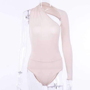 Planet Gates Apricot / L Women Sexy Bodysuits 2018 Autumn Winter Fashion Female Playsuits Backless Off Shoulder Asymmetry Club Jumpsuits For Women