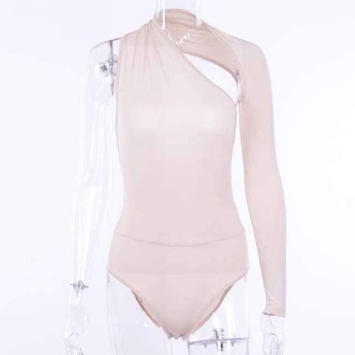 Planet Gates Apricot / L Women Sexy Bodysuits 2018 Autumn Winter Fashion Female Playsuits Backless Off Shoulder Asymmetry Club Jumpsuits For Women