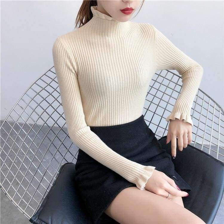 Planet Gates apricot / One Size Turtleneck Sweaters Women Autumn Winter 2018 Slim Knitting  Sweater Women Jumper Korean Casual Black Sweater And Pullover