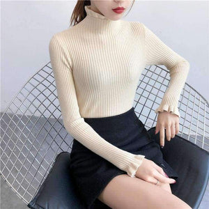Planet Gates apricot / One Size Turtleneck Sweaters Women Autumn Winter 2018 Slim Knitting  Sweater Women Jumper Korean Casual Black Sweater And Pullover