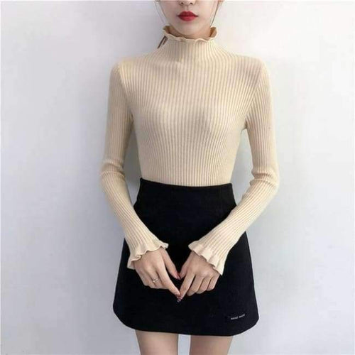 Planet Gates apricot / One Size Turtleneck Sweaters Women Autumn Winter 2018 Slim Knitting  Sweater Women Jumper Korean Casual Black Sweater And Pullover