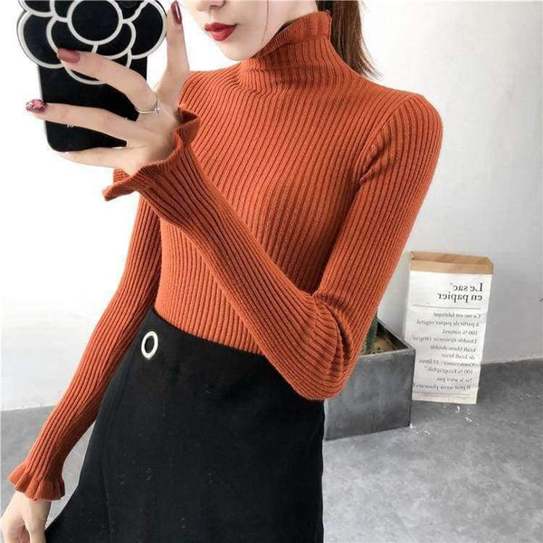 Planet Gates apricot / One Size Turtleneck Sweaters Women Autumn Winter 2018 Slim Knitting  Sweater Women Jumper Korean Casual Black Sweater And Pullover