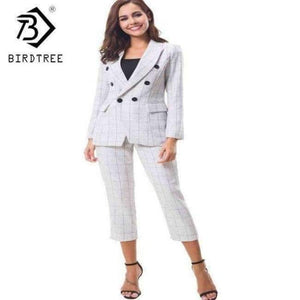 Planet Gates Apricot Pant Suits / S 2 Piece Sets Plaid Women Business Pant Suits Fashion Formal Office Work Plus Size Slim Long-Sleeve Blazer S85313X