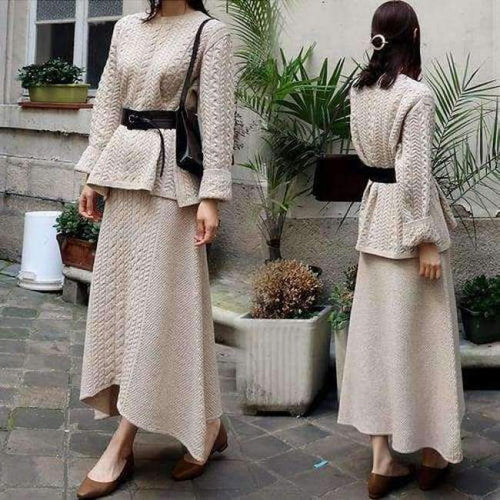 Planet Gates apricot / S Fashion Knit Women's Sets Autumn and Winter 2018 New Korean Style Pullovers Sweater Loose Skirts Two Pieces Female