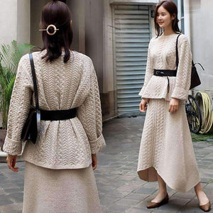 Planet Gates apricot / S Fashion Knit Women's Sets Autumn and Winter 2018 New Korean Style Pullovers Sweater Loose Skirts Two Pieces Female