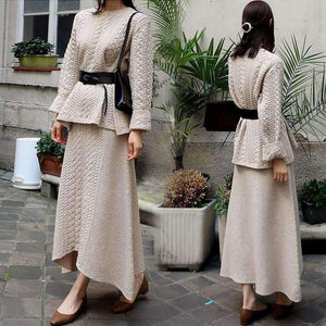 Planet Gates apricot / S Fashion Knit Women's Sets Autumn and Winter 2018 New Korean Style Pullovers Sweater Loose Skirts Two Pieces Female