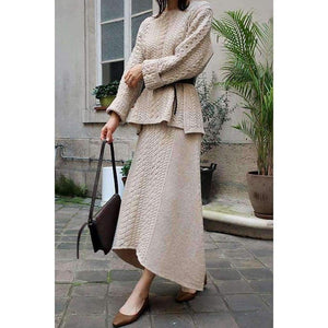 Planet Gates apricot / S Fashion Knit Women's Sets Autumn and Winter 2018 New Korean Style Pullovers Sweater Loose Skirts Two Pieces Female