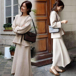 Planet Gates apricot / S Fashion Knit Women's Sets Autumn and Winter 2018 New Korean Style Pullovers Sweater Loose Skirts Two Pieces Female
