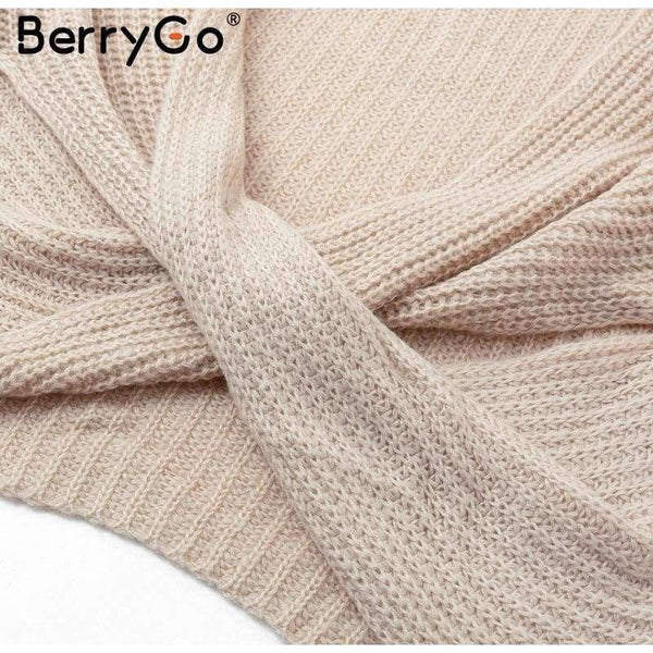 Planet Gates Apricot / S Sexy backless cross knitted sweater Women turtleneck batwing sleeve 2018 Autumn winter casual loose pullover jumper