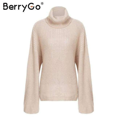 Planet Gates Apricot / S Sexy backless cross knitted sweater Women turtleneck batwing sleeve 2018 Autumn winter casual loose pullover jumper
