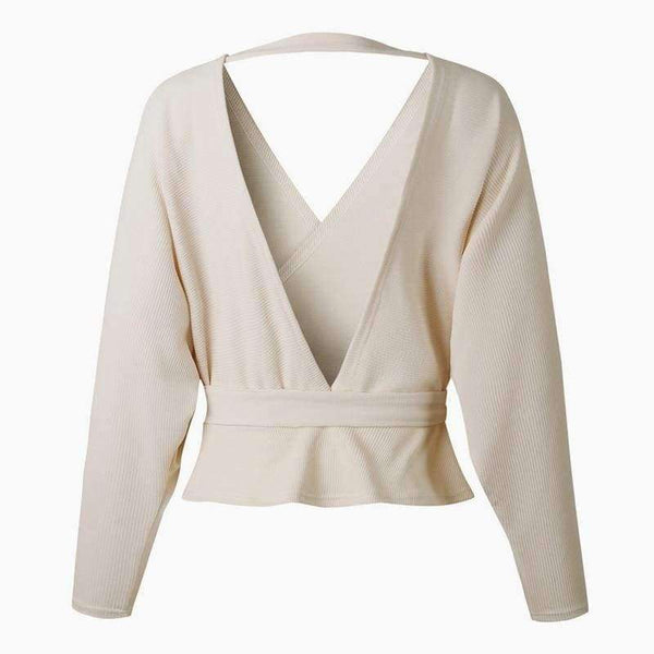 Planet Gates Apricot / S Women Off Shoulder V Neck Twisted Sweater Womens Backless Jumpers Pullovers Casual Tops Long Sleeve Knitted Sweaters XL