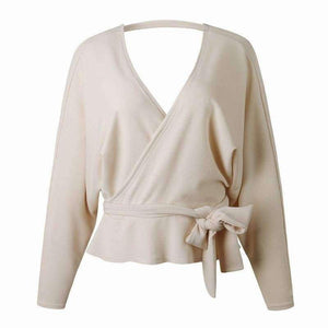 Planet Gates Apricot / S Women Off Shoulder V Neck Twisted Sweater Womens Backless Jumpers Pullovers Casual Tops Long Sleeve Knitted Sweaters XL