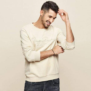 Planet Gates Apricot / XXL / China Men's hoodies  spring autumn sweatshirt Men's pure color letters round collar cotton embroidery sweatshirts MW-2275