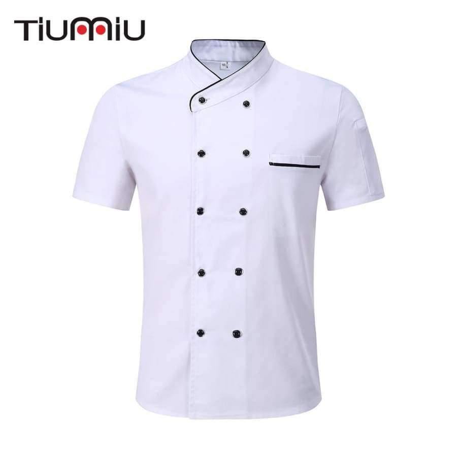 Planet Gates Apron 1 / XL Black White Unisex Kitchen Chef Uniform Short Sleeve Double Breasted Cook Wear Chef Jacket & Apron Bakery Food Service