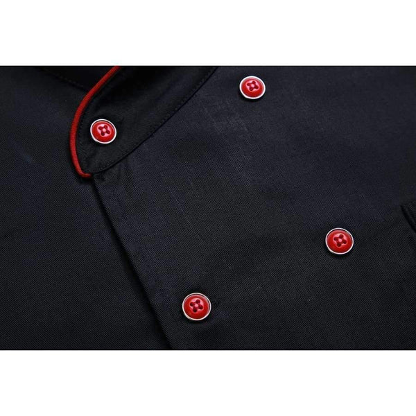 Planet Gates Apron 1 / XL Black White Unisex Kitchen Chef Uniform Short Sleeve Double Breasted Cook Wear Chef Jacket & Apron Bakery Food Service