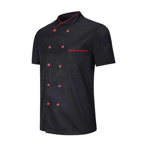 Planet Gates Apron 1 / XL Black White Unisex Kitchen Chef Uniform Short Sleeve Double Breasted Cook Wear Chef Jacket & Apron Bakery Food Service