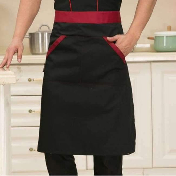 Black Short-Sleeve Chef Uniforms Restaurant Hotel Chef Jacket Kitchen Cook Suit Man Woman Kitchen Work Clothes Overalls Blue Red - Apron 2 /