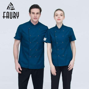 Planet Gates apron1 / One Size Unisex Restaurant Chef Coats Short Sleeve Summer Casual Double Breasted Kitchen Cooking Work Wear Hotel Waiter Uniforms Jackets