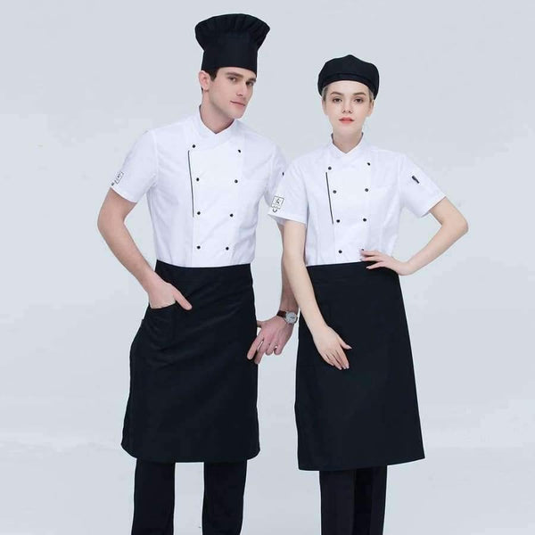 Planet Gates apron1 / One Size Unisex Restaurant Chef Coats Short Sleeve Summer Casual Double Breasted Kitchen Cooking Work Wear Hotel Waiter Uniforms Jackets