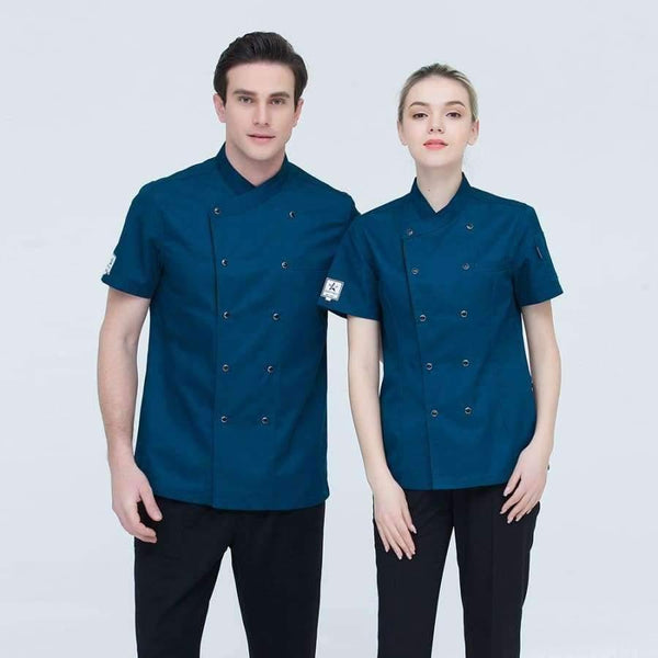 Planet Gates apron1 / One Size Unisex Restaurant Chef Coats Short Sleeve Summer Casual Double Breasted Kitchen Cooking Work Wear Hotel Waiter Uniforms Jackets