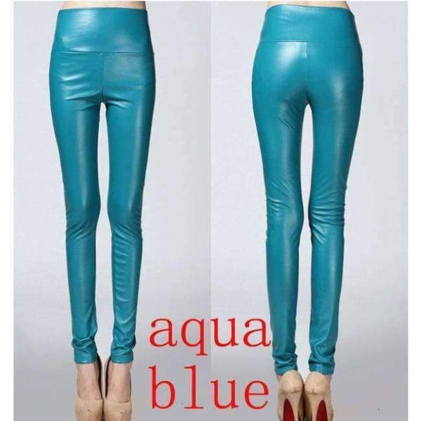 Planet Gates aqua blue / S Autumn winter Women legging skinny PU leather pencil Leggings slim faux Leather Pants female fashion thick fleece trousers