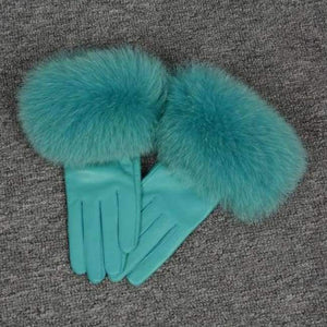 Planet Gates Aquamarine / Size M Jancoco Max* 10 Colours 2018 Genuine Leather Glove New Arrival Real Sheepskin & Fox Fur Gloves Women's Fashion Style S7200