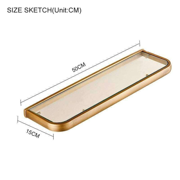 Planet Gates Archaize Quality Bathroom Shelves Thickness Quadrangle Glass Shelves Cosmetic Shampo Showeroom Rack Copper Golden Accessories 1020
