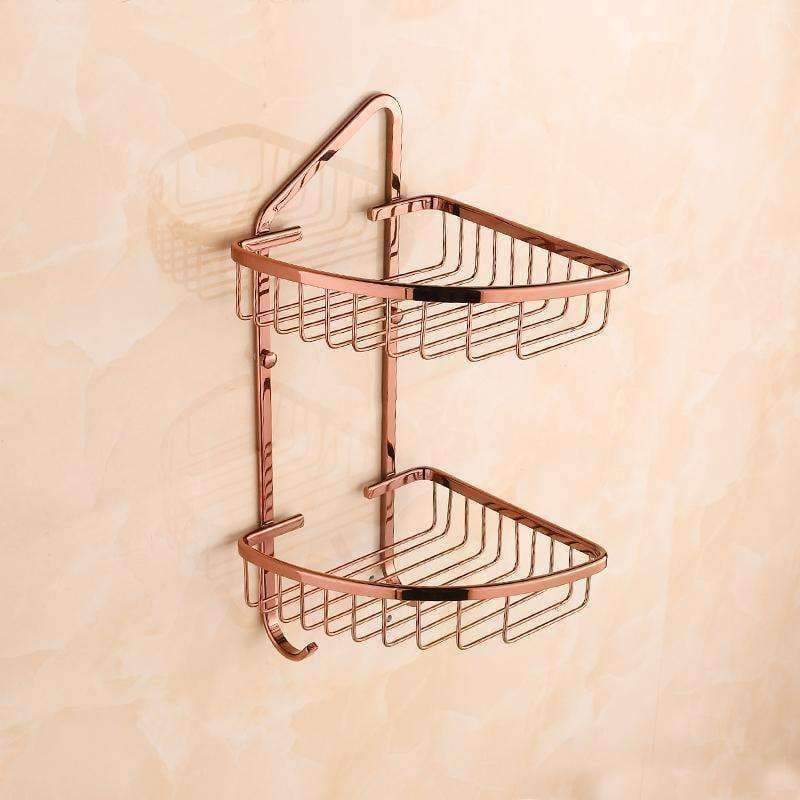 Planet Gates Archaize Single Bathroom Shelves Pure Copper Corner Triangle Basket Single Double Layer With Hooks Cosmetic Rack Shower Shampoo Accessorie
