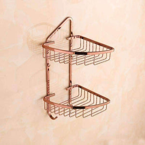 Planet Gates Archaize Single Bathroom Shelves Pure Copper Corner Triangle Basket Single Double Layer With Hooks Cosmetic Rack Shower Shampoo Accessorie