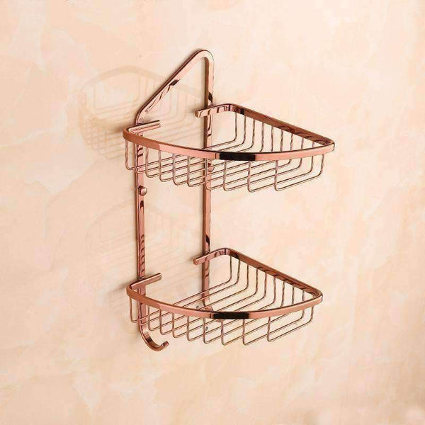 Planet Gates Archaize Single Bathroom Shelves Pure Copper Corner Triangle Basket Single Double Layer With Hooks Cosmetic Rack Shower Shampoo Accessorie