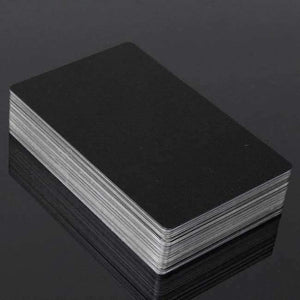 Planet Gates Aristocratic Black 100Pcs Black Silver Alumium Alloy Card Laser Engraved Metal Business Visiting Name Cards Blanks 0.22mm Thickness 3.4x2.1 Inch