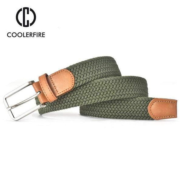 Men Women's Casual Knitted Belt Woven Canvas Elastic Stretch Belt  Plain Webbing Belt Metal Buckle Black MQ003
