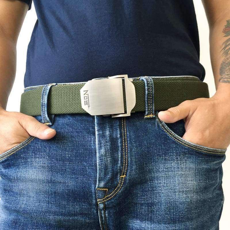Planet Gates army green / 110cm Hot male tactical belt Top quality Elastic Canvas belts for men NO5 Automatic buckle Outdoor Sport Long 160cm White Weave straps