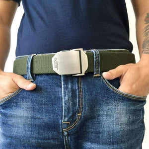 Planet Gates army green / 110cm Hot male tactical belt Top quality Elastic Canvas belts for men NO5 Automatic buckle Outdoor Sport Long 160cm White Weave straps