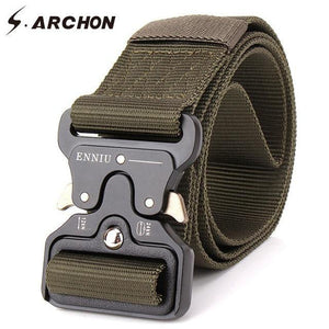 Planet Gates Army Green / 125cm Military Equipment Tactical Belt Men Nylon Knock Off Metal Buckle Army Belt Strap Heavy Duty Soldier Combat Waist Belts