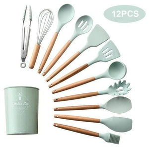 12pcs/set Cooking Utensil Set Silicone Spaghetti Tong /Food Clip/ Oil Brush /Spatula/ Egg Beater/Container Kitchen Tool