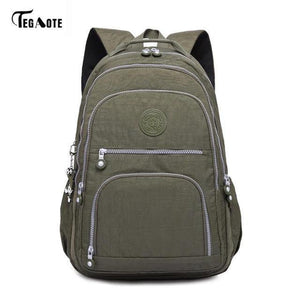 Planet Gates Army Green / 27CMX13CMX37CM 1368 School Bag Waterproof Nylon Brand Laptop Backpacks For Teenager Women Backpack Leisure Shoulder Bags Computer Packsack