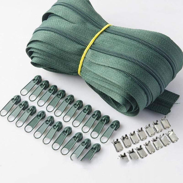 Planet Gates army green / 3# / 10M20PCSilder10Stopp Meetee 10/20M Nylon 3# Coil Zipper With Slider & Stopper For Quilt Bags Tent Invisible Clothing Zip Sewing Crafts Accessories