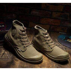 Planet Gates Army Green / 6.5 Classic Canvas Shoes Men Lace Up Vulcanized Shoes Outdoor High Top Flats Military Desert Shoes Casual Men Flats Travel Shoes