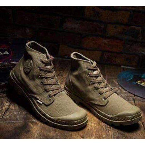 Planet Gates Army Green / 6.5 Classic Canvas Shoes Men Lace Up Vulcanized Shoes Outdoor High Top Flats Military Desert Shoes Casual Men Flats Travel Shoes