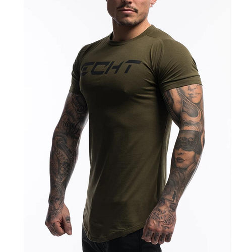 Casual Cotton Print T-shirt Mens Gyms Fitness Tshirt Army Green Male  Bodybuilding Workout Skinny Tee Shirt Tops Summer Clothes