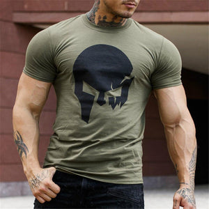 Fashion Skull Print Cotton T Shirt Men Gyms Fitness Slim T-shirt Man Summer New Casual Short Sleeve Tee Tops Male Brand Clothing