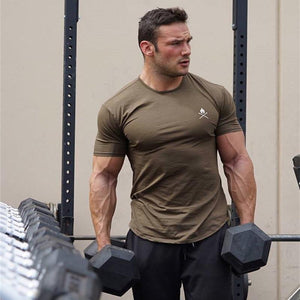 Men Short Sleeve Printing T-shirt Gyms Fitness Bodybuilding Cotton Tops Male Casual Fashion Slim Tee Jogger Man Workout Clothing