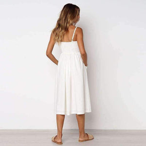 Planet Gates army green / L WHITE ISLAND 2018 New Fashion Sleeveless Backless Sexy Summer Dress Women Pure Color Single Button Off Shoulder Dress D004