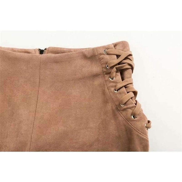 Planet Gates army green / L Women  Lace Up Side Waist Suede Leggings Sexy Legging